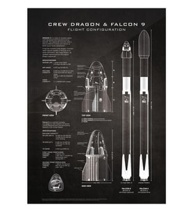 Spacex Crew Dragon Uzay Aracı Ve Falcon 9 Roket Planı Tablo Ahşap Poster Dekoratif