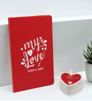 BK Gift Sevgililere Özel İsimli Kırmızı Defter ve Kalp Taş Obje Kokulu Mum Hediye Seti-11, Sevgiliye Hediye, Sevgililer Günü