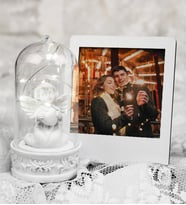Işıklı Melek Fanus & Kişiye Özel Fotoğraf Çerçevesi Hediye Seti