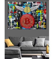 Bitcoin Logolu Soyut Sanat Dekoratif Kanvas - Mdf Ahşap Tablo