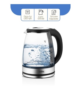 CAM - LEDLİ KETTLE 1.8LT GİZLİ REZİSTANS - KABLOSUZ 360 DERECE GÖVDE 1500W SK-8033 (5365)