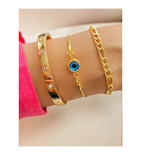 Altın Kaplama 3 lü Kombin Bileklik Seti Gold Renk Kadın Zincir Bilezik Künye Asansör Pandora