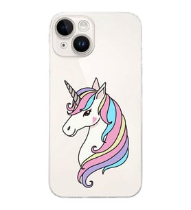 Apple iPhone 14 Uyumlu Kamera Korumalı Tıpalı Kapak Unicorn Tasarımlı ŞeffafKılıf