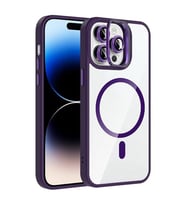 Coverzone iPhone 14 Pro Max ile Uyumlu Z-Etro MagSafe Wireless ?arj Destekli, G��l� Manyetik Tutucu, Stand Olabilen, Kamera Lens Hediyeli Koruyucu K?l?f Derin Mor
