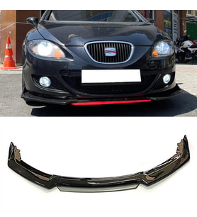 Seat Leon Mk2 Gri Renkli Şeritli Dilli Ön Lip 4 Prç Parlak Siyah ABS