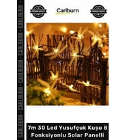 Özel Üretim Gün Işığı Bahçe Dekoratif Dış Mekan 7m 30 Led Yusufçuk Kuşu 8 Fonksiyonlu Solar Panelli