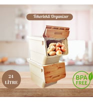 Motek Bambu Tekerlekli Organizer Çok Amaçlı Saklama Kutusu 2X12 Lt