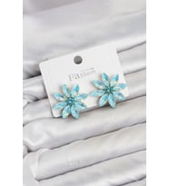 Buz Mavisi Renk Kristal Taşlı Lotus Çiçek Model Kadın Küpe TJ-BKP11922