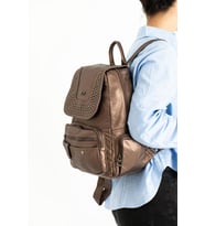 Y. S.Deri Kadın Sırt Çantası Troklu Model Çok Cepli Günlük Kullanım İçin İdeal 30*25 Cm (Bakır)