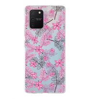 Samsung Galaxy S10 Lite Uyumlu Kapak Floral Pembe Tasarımlı Şeffaf Silikon Kılıf