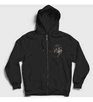Presmono Unisex Siyah Indian Wolf Kurt Fermuarlı Kapüşonlu Sweatshirt 307110tt
