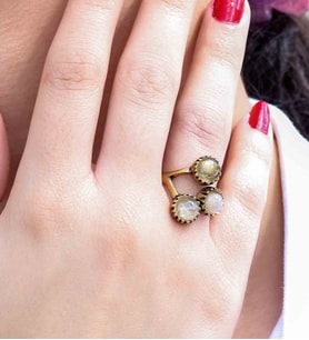Doğal Taş Sitrin 3'lü Doğal Taşlı Antik Model Kadın Ayarlanabillir Yüzük euy89s (Sarı)