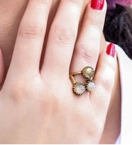 Doğal Taş Sitrin 3'lü Doğal Taşlı Antik Model Kadın Ayarlanabillir Yüzük euy89s (Sarı)