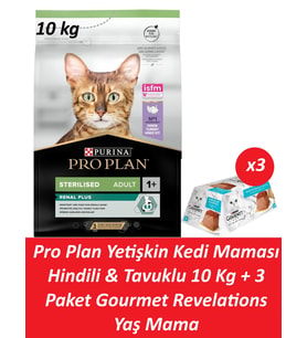 Pro Plan Yetişkin Kedi Maması Hindili & Tavuklu 10 Kg + 3 Adet Gourmet Ton Balıklı Yaş Mama