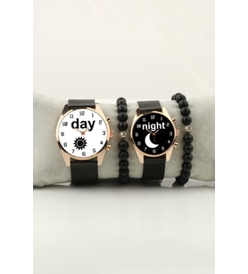 Day and Night Ay ve Güneş Çift Kol Saati Set Bileklik Hediye Özel Sevgili Saatleri