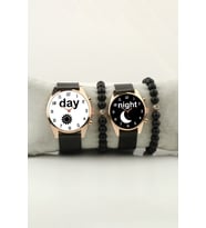 Day and Night Ay ve Güneş Çift Kol Saati Set Bileklik Hediye Özel Sevgili Saatleri