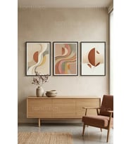 Sakin Toprak Tonlarında Modern Soyut Sanat 3’lü Ahşap Çerçeveli Tablo Seti