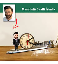 Karikatür Erkek Müdür Model Masaüstü Saatli İsimlik MSİ29