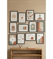 12 Parça Geometrik Modern Dekoratif Çerçeve Görünümlü Tablo Seti