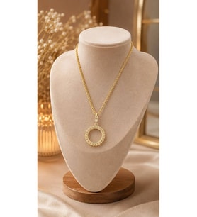 Zirkon Taşlı Yarım Altın Takmak Için Çerçeveli Kolye ve Halat Zincir 60 cm - 12