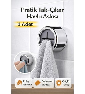 Pratik Tak-Çıkar Havlu Askısı Kendinden Yapışkanlı Delmeden Montaj