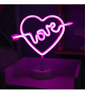 Kalpli LoveTasarımlı Işıklı Neon Led Lamba 32x30 cm
