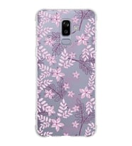 Samsung Galaxy J8 (2018)  Köşe Korumalı Antişok Kapak Floral Pudra Tasarımlı Şeffaf  Kılıf