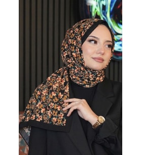 Akışkan Çiçek Desen Karamel Soft Pamuk Şal (Standart)