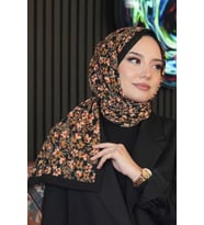Akışkan Çiçek Desen Karamel Soft Pamuk Şal (Standart)