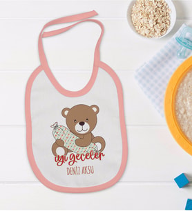 BK Kids Kişiye Özel Pembe Bebek Mama Önlüğü - Model 136