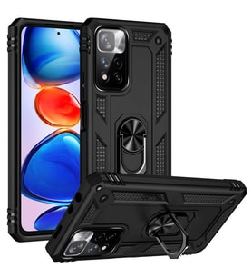 Xiaomi Redmi Note 11 Pro Plus 5G Uyumlu Kılıf Standlı Manyetik Yüzüklü Military Magnetic Ring Polycarbonate and TPU Case (Siyah)