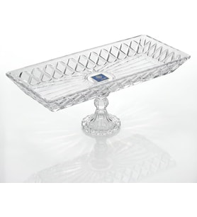 Kafes Model El Yapımı Ayaklı Cam Sunumluk - Dikdörtgen Şeffaf Dekoratif Servis ve Meyve Tabağı (39x15 cm)