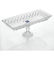 Kafes Model El Yapımı Ayaklı Cam Sunumluk - Dikdörtgen Şeffaf Dekoratif Servis ve Meyve Tabağı (39x15 cm)