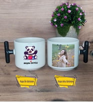 Sevimli Panda Kupa Bardak Fotoğraflı T Siyah Kulplu Arkadaşa Sevgiliye Hediye