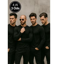 Erkek Siyah 4'lü Paket Basic Uzun Kollu Tişört Sporcu Body T-shirt