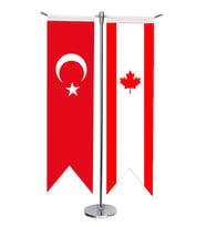 Masa Üstü Kırlangıç Kanada + Türk Bayrağı + Krom T Direk Masa Bayrak Seti