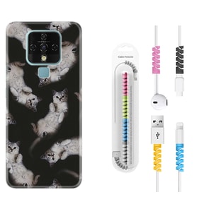 Tecno Camon 16 18P Pova 3 Pova Neo Kılıf Kablo Koruma Spiral Silikon Sevimli Kedicikler 1785