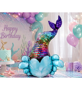 Pullu Deniz Kızı Kuyruğu Folyo Balon 78x110 cm Deniz Kızı Temalı Parti Süsü Balonu