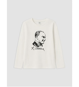 LCW Kids Beyaz Atatürk Temalı Kız Çocuk Tişört