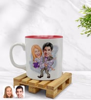 BK Gift Kişiye Özel Sevgililer Karikatürlü İçi Kırmızı Renkli Kupa Bardak Model 56