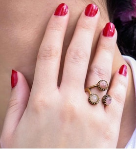 Doğal Taş Pembe Kuvars 3'lü Doğal Taşlı Antik Model Kadın Ayarlanabillir Yüzük euy89pk