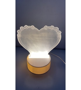 3D Led Işık Kalp Kalem İle Yazılıp Silinebilir (Sarı)