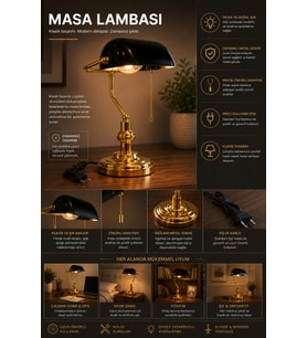 YENİ BANKER GOLD SİYAH BAŞLIKLI MASA LAMBASI