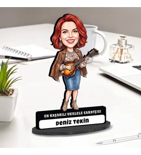 Ukulele Sanatçısı Kadına Hediye Kişiye Özel Karikatürlü Biblo