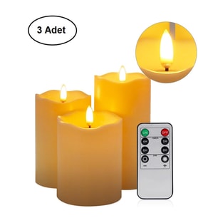 TriLine Alevsiz Titreyen LED Mum Büyük Boy 3lü Set Kumandalı