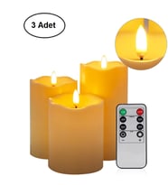 TriLine Alevsiz Titreyen LED Mum Büyük Boy 3lü Set Kumandalı
