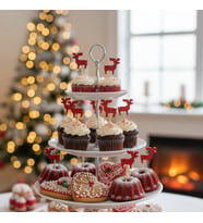 12 Adet Kırmızı Ren Geyiği Ahşap Kürdan Seti - Yılbaşı Cupcake, Kanepe ve Parti Sunum Çubuğu