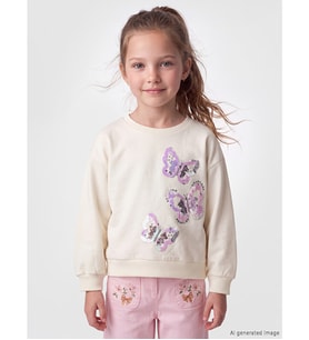 LCW Kids Ekru Bisiklet Yaka Payetli Kız Çocuk Sweatshirt