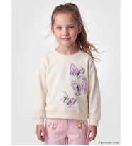 LCW Kids Ekru Bisiklet Yaka Payetli Kız Çocuk Sweatshirt