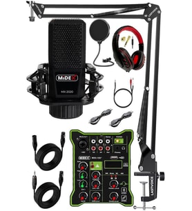 Midex MX-2020 Functional Paket-2 Stüdyo Mikrofon Ses Kartlı Mikser Kulaklık Stand